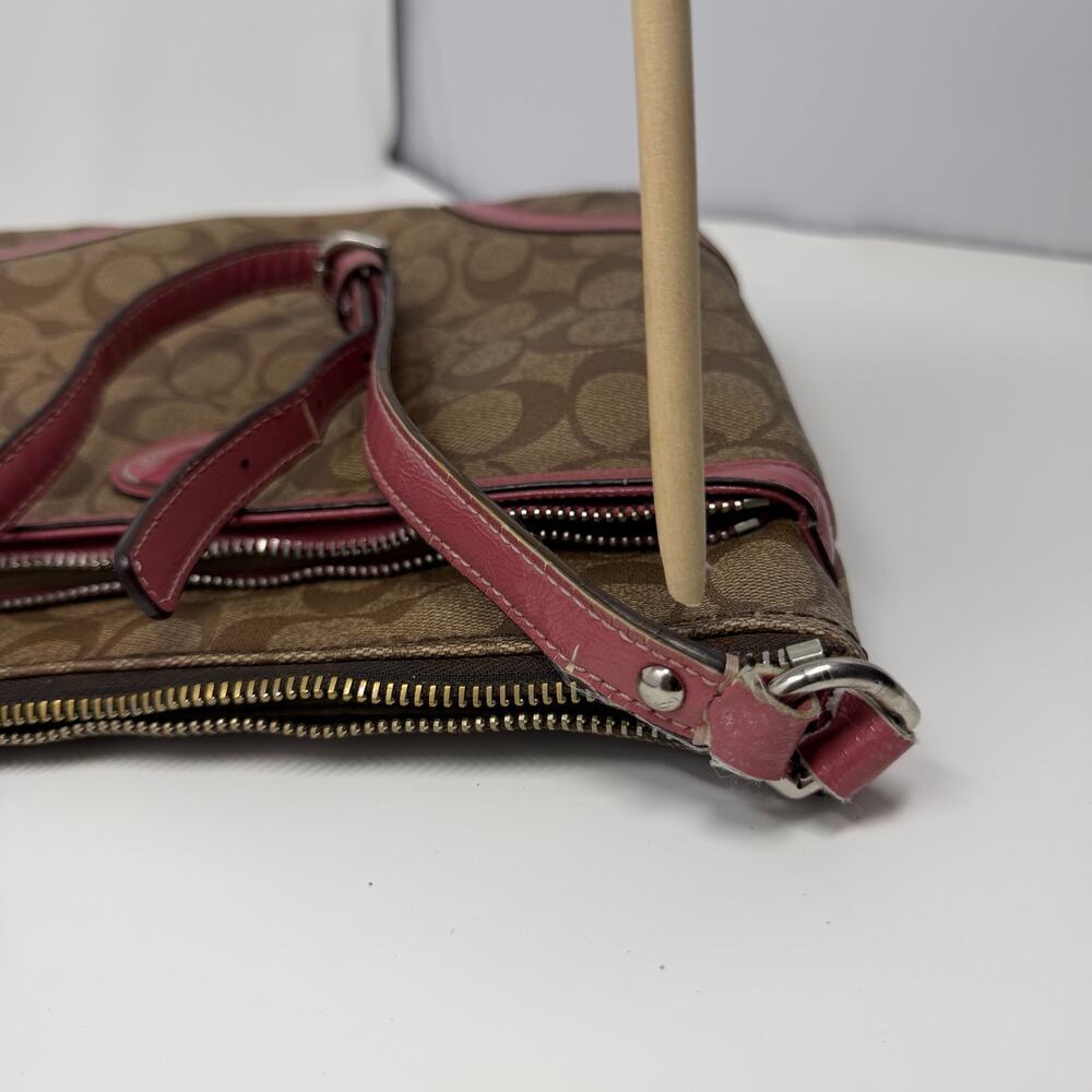 Coach Signature File Crossbody Bag Khaki Pink Leather - Picture 10 of 12